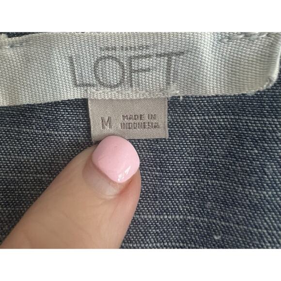 ANN TAYLOR LOFT Linen Blend Drawstring Waist Roll Tab Sleeve Denim Jumpsuit - Picture 13 of 14